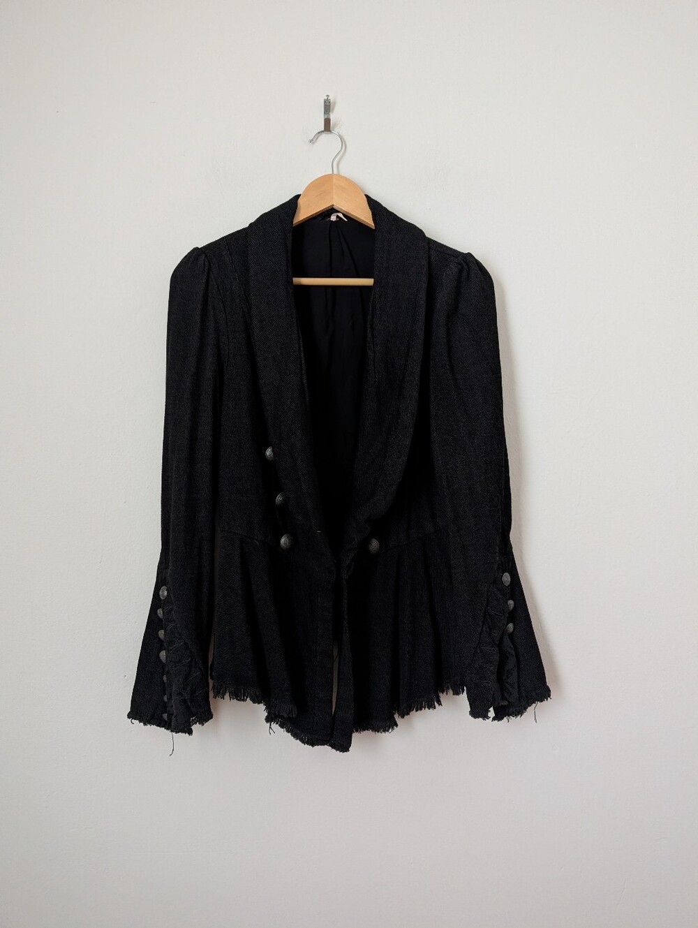 Free People Black Corduroy Lace Throwback Victorian Flare Sleeve Blazer Jacket